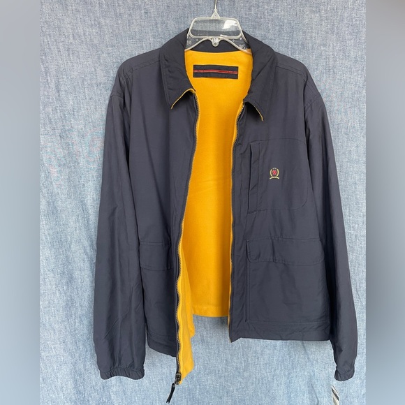 NWT Vintage Tommy Hilfiger Reversible Fleece Jacket Multi-Pocket Crest Navy Sz L - Picture 5 of 6